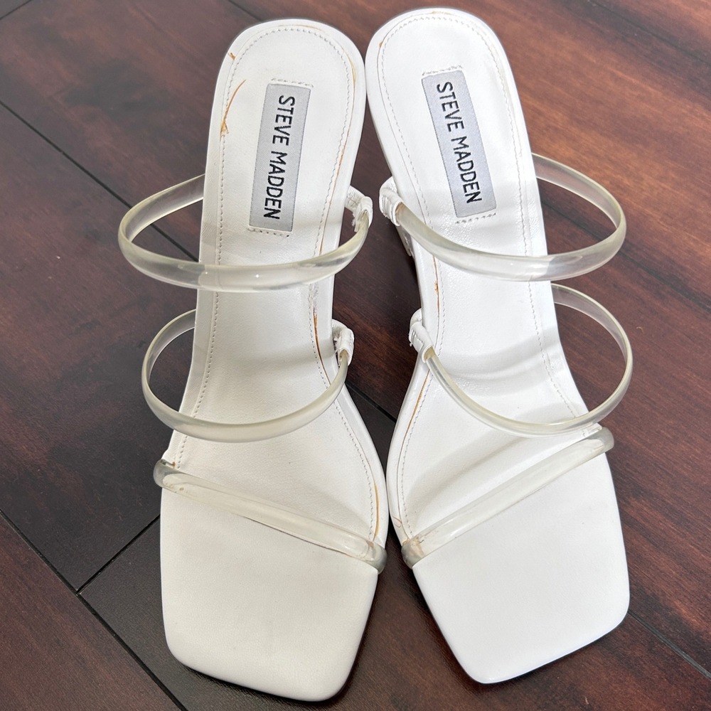 New Steve Madden Saute Strappy Lucite Clear Wedge Heel Sandals Sz 8.5 Minimalist